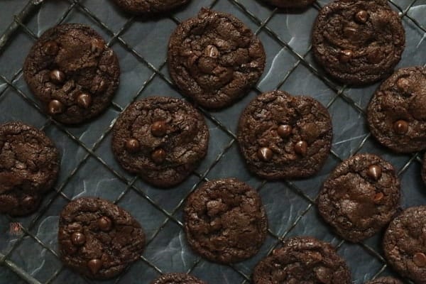 Rack of Chocolate Chocolate Chip Cookies