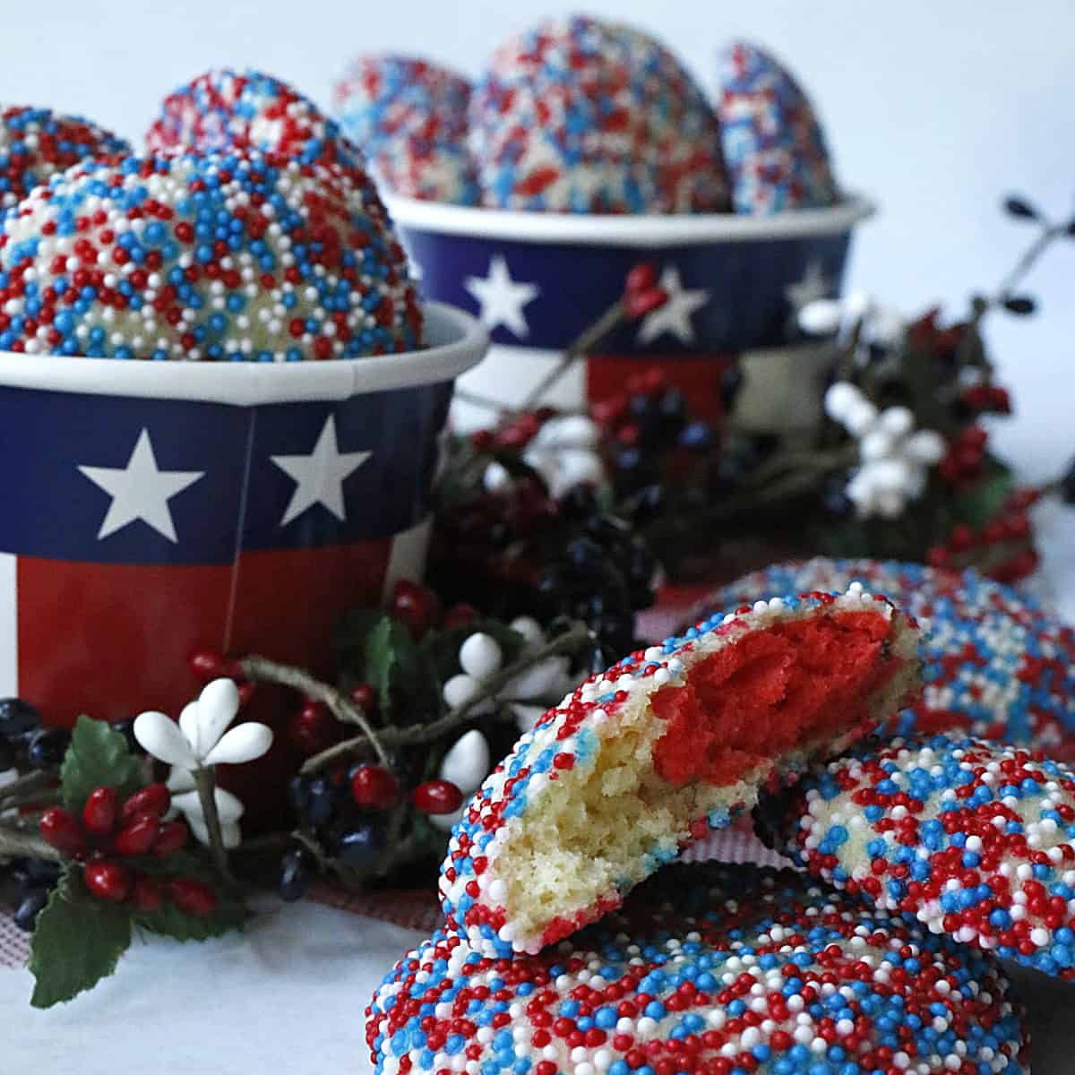 Sugar cookies with sprinkles for the 4th of July.