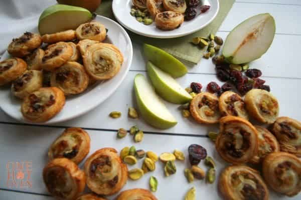 Baked pear pistachio and cranberry pinwheels