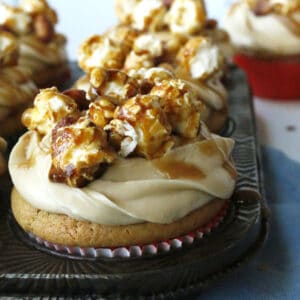 Peanut butter cupcakes with Cracker Jacks,