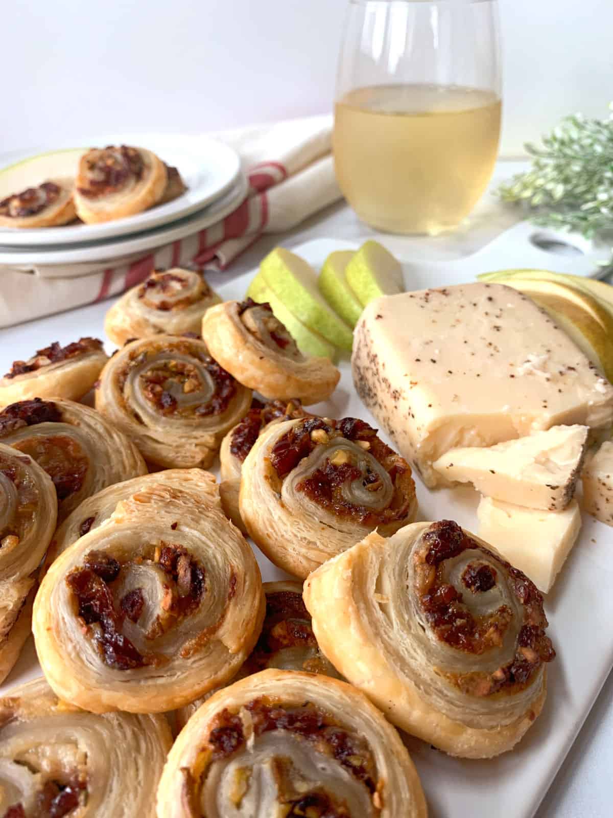 Pear puff pastry pinwheel appetizers.