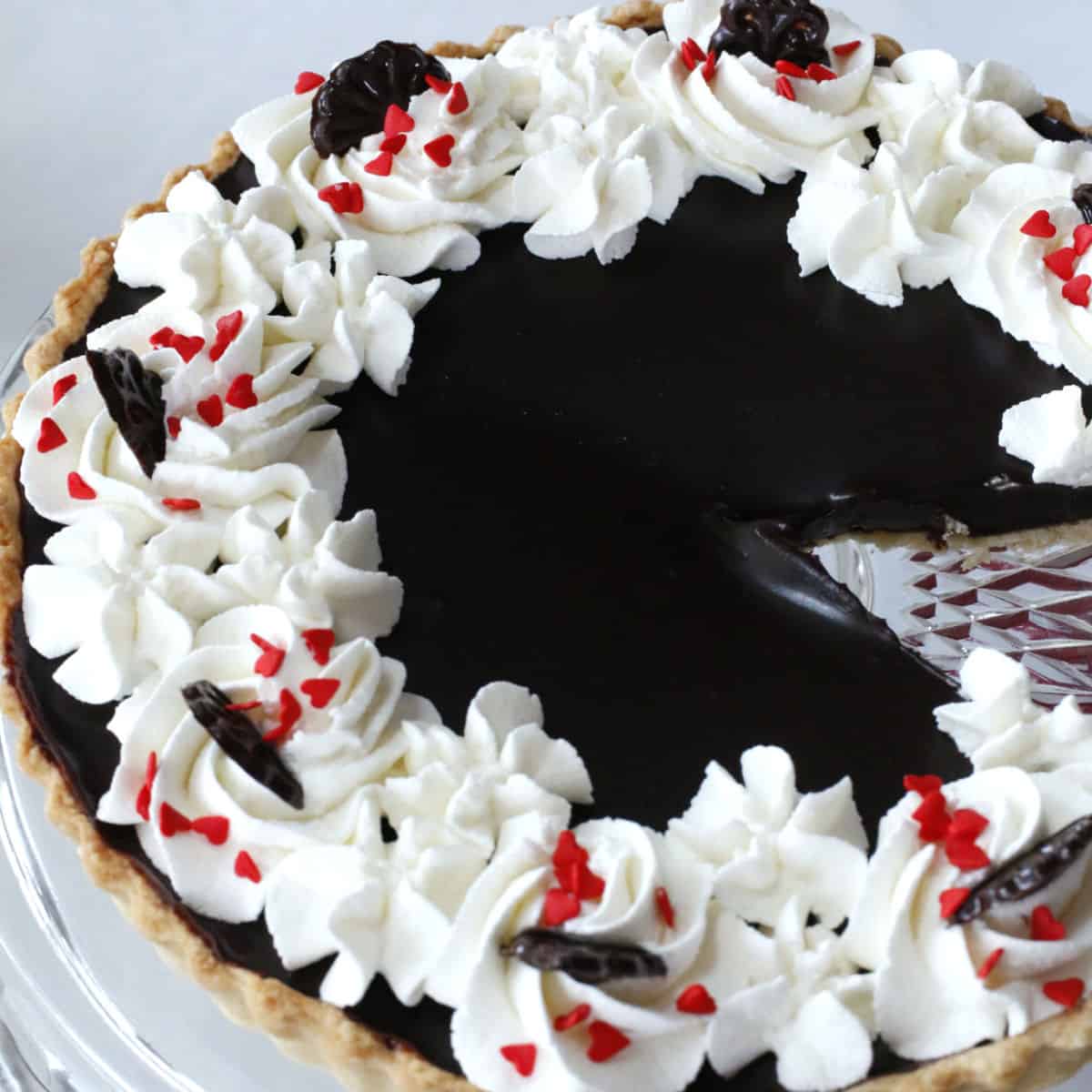 dark chocolate tart with candy hearts