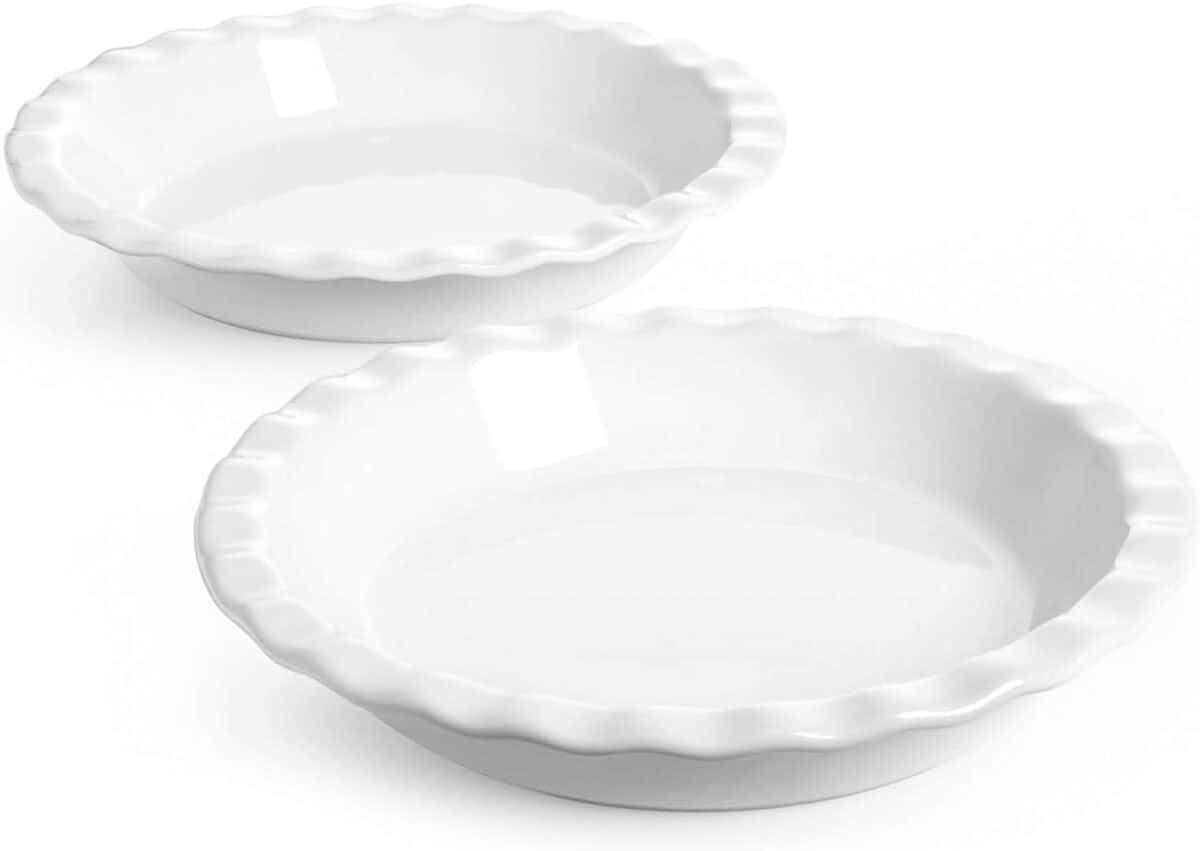 Two white pie plates