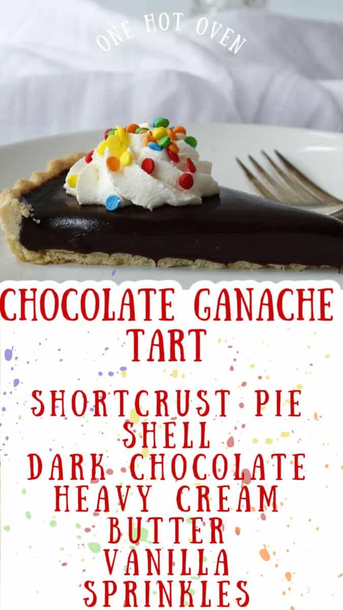 A Pinterest pin for a chocolate tart with text overlay.