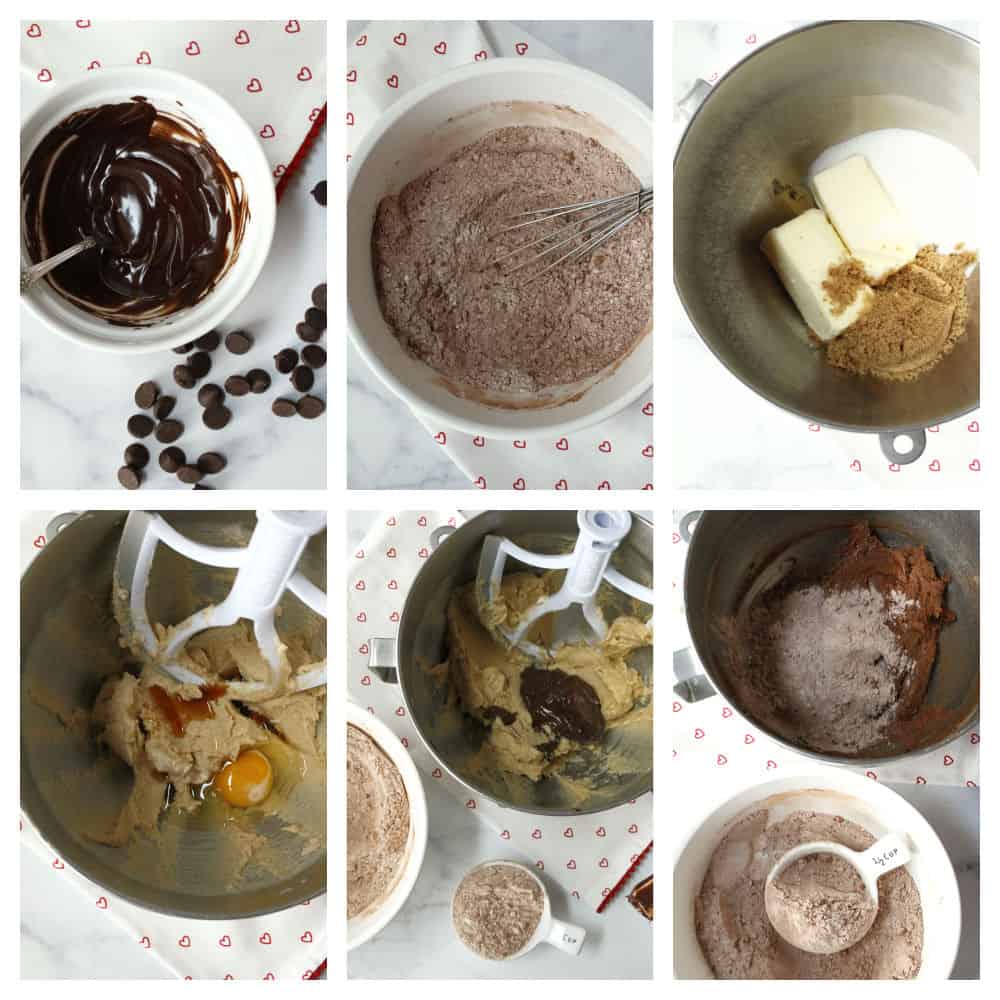 Steps to make chocolate shortbred cookies.