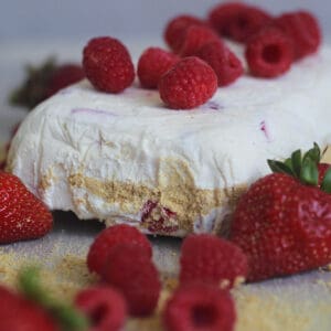 A strawberry raspberry mousse loaf.