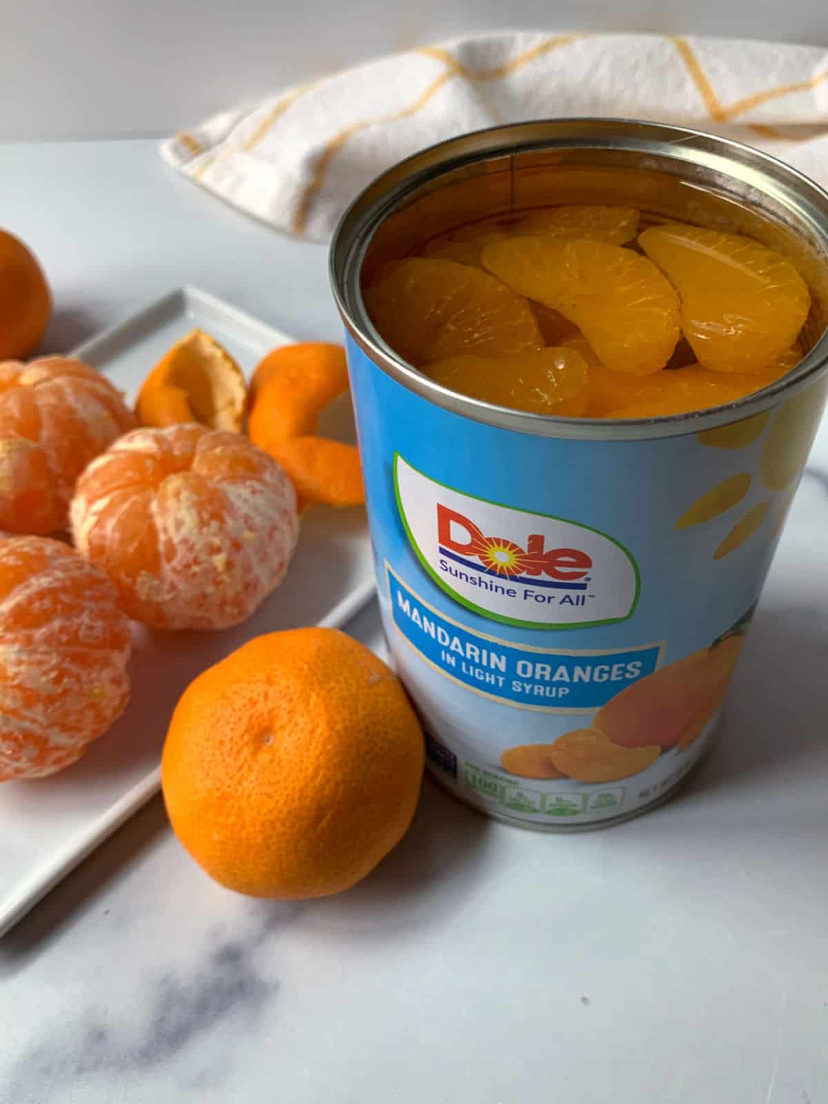 Peeled and a can of mandarins.