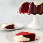 Red velvet bundt cake with cream cheese frosting.