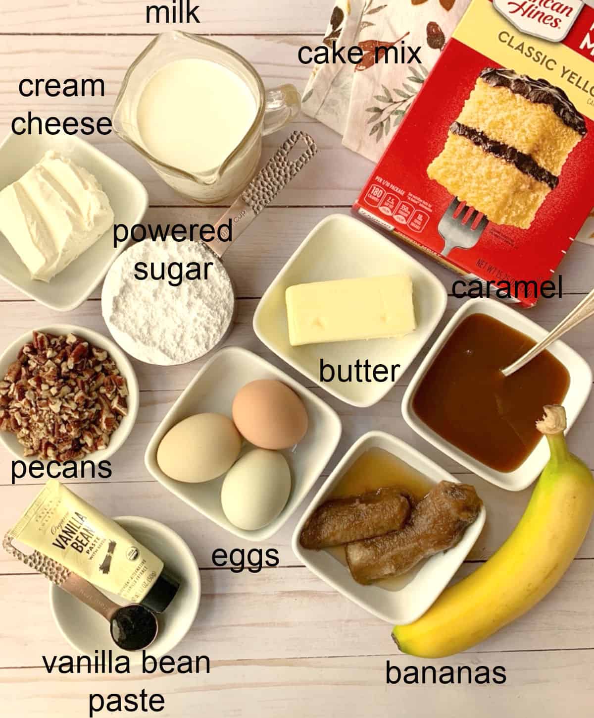 Ingredients for a banana cake.