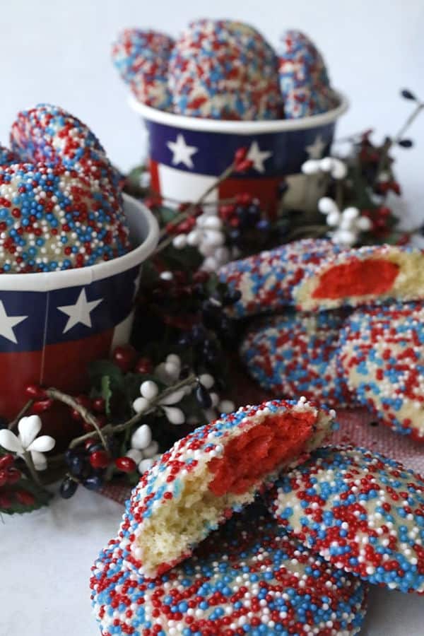 Red, white and blue sprinkled sugar cookies.