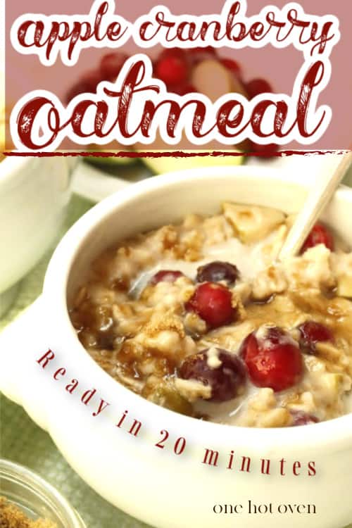 A pinterest pin for apple cranberry oatmeal.