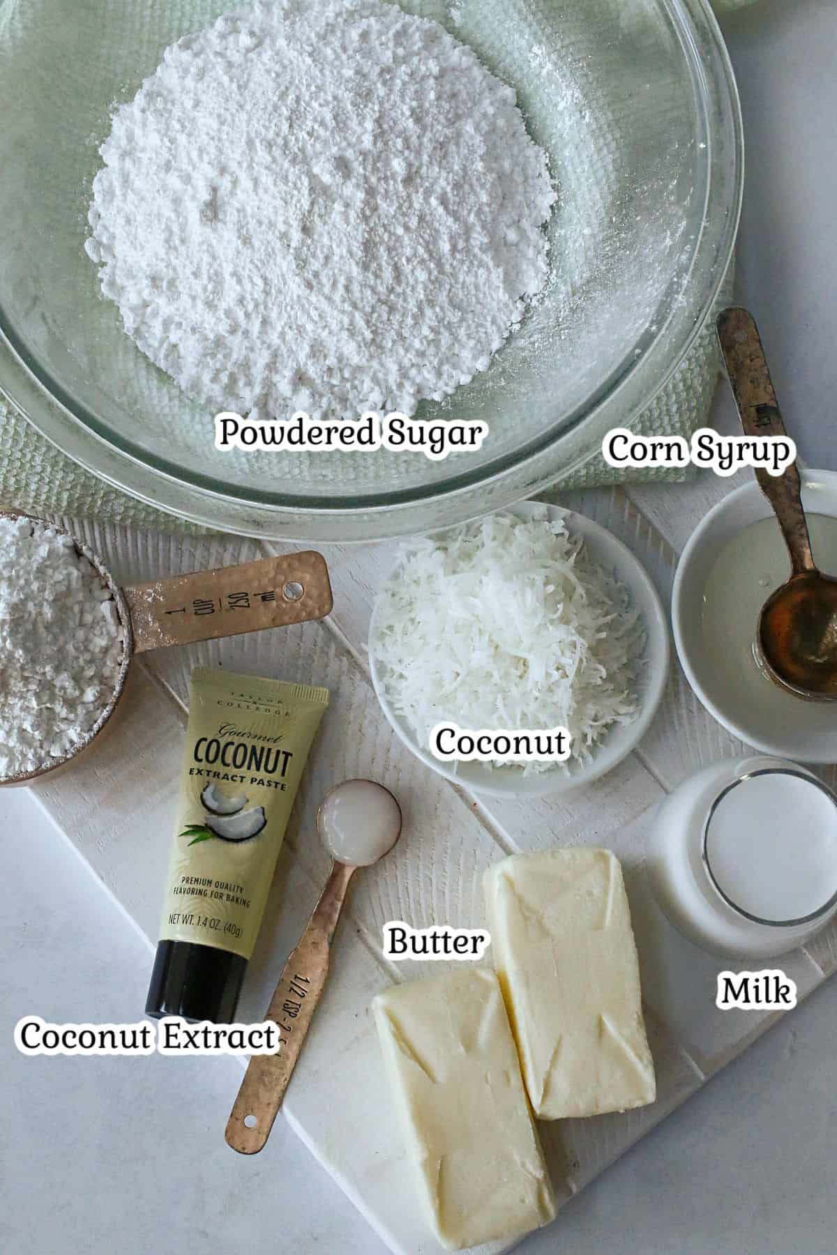 Powdered sugar, butter, milk, extract for icing.