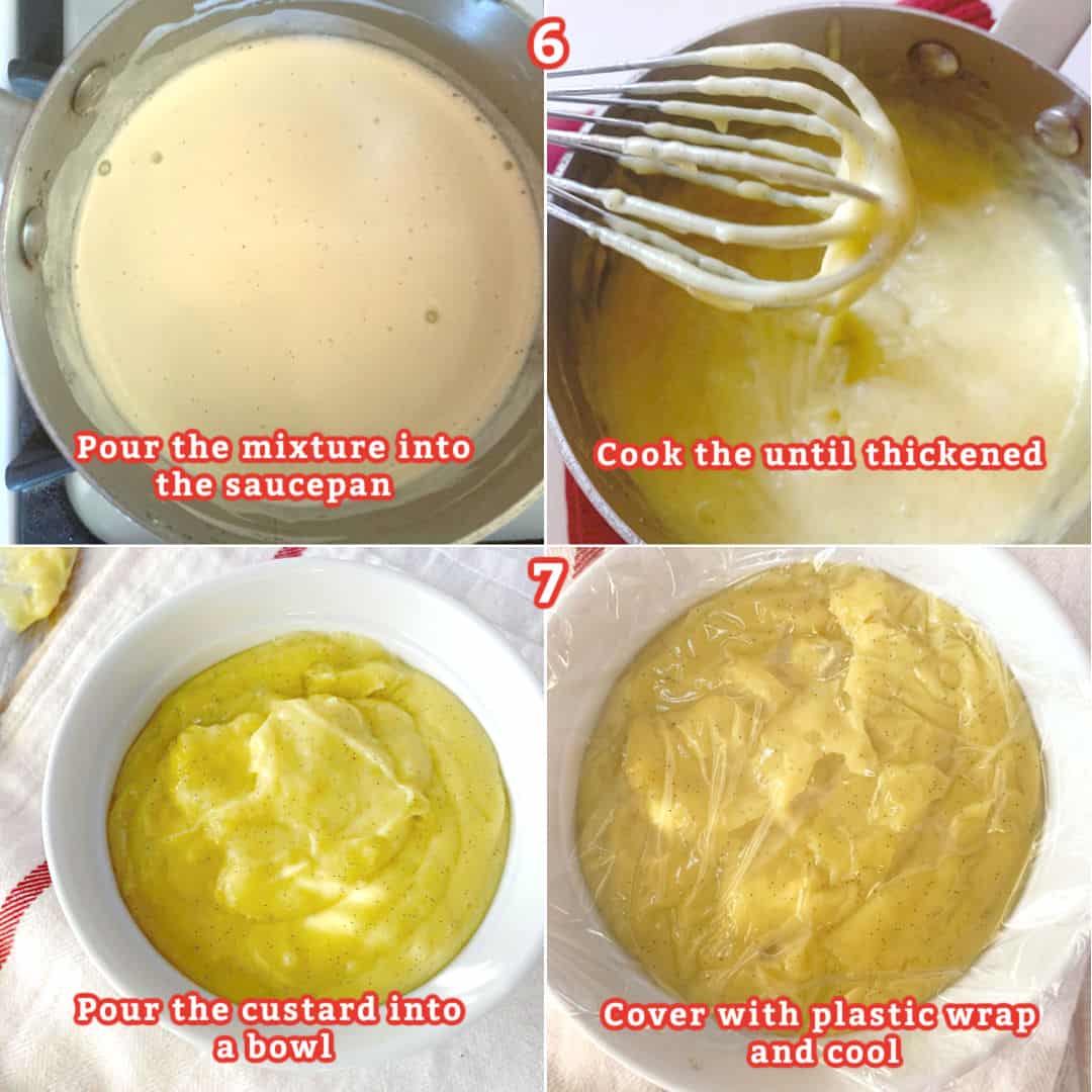 Steps to cook cream patiserrie.