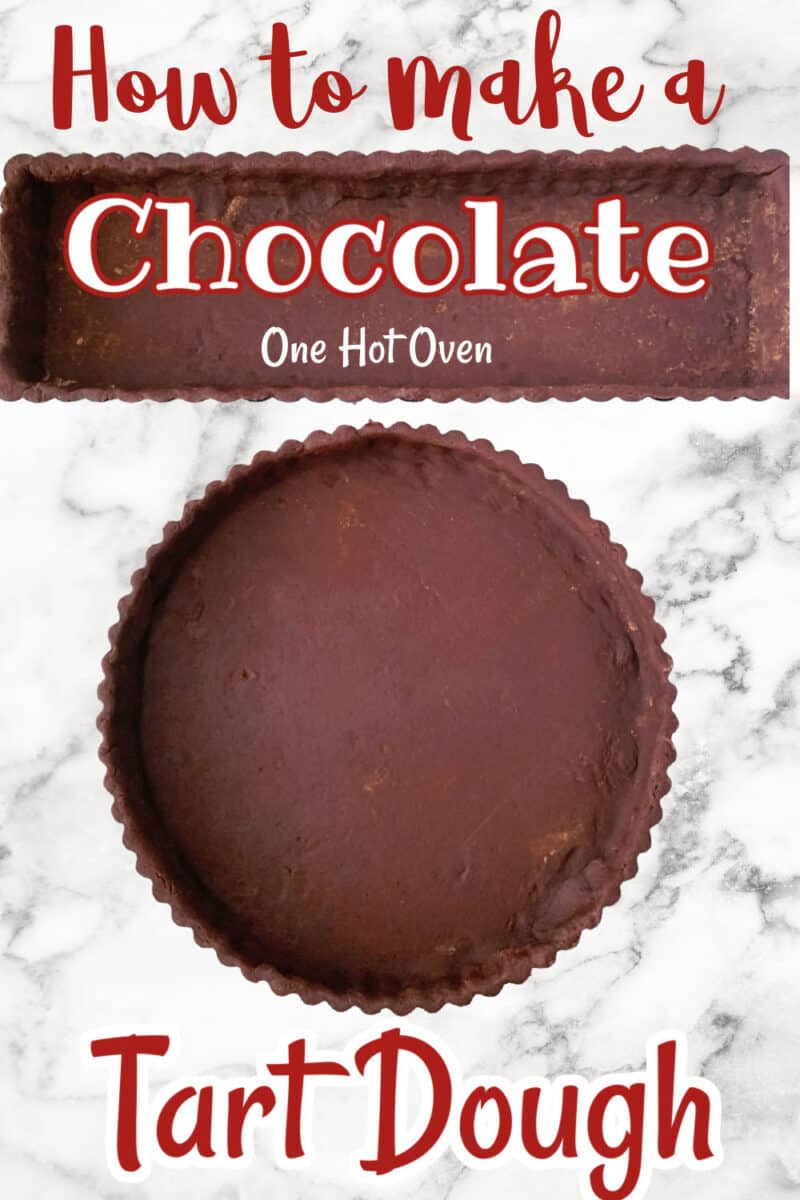 A pinterest image for a chocolate tart dough.