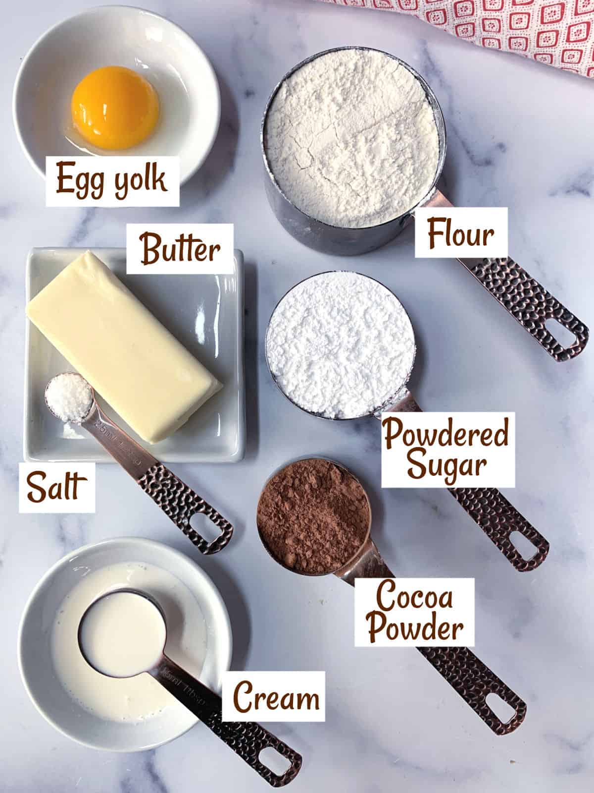 Ingredients to make a chocolate tart shell.