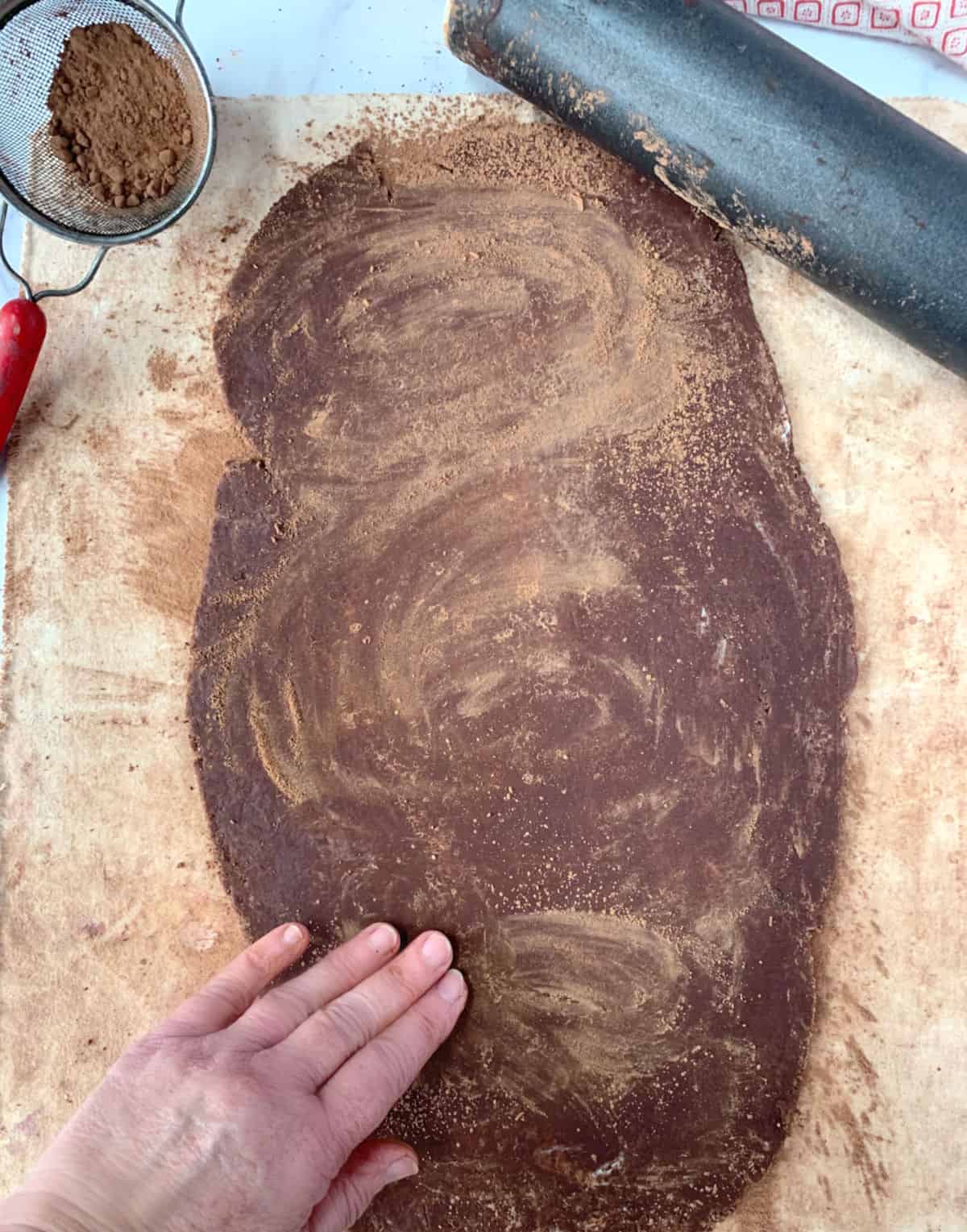 Rolled choclate tart dough.
