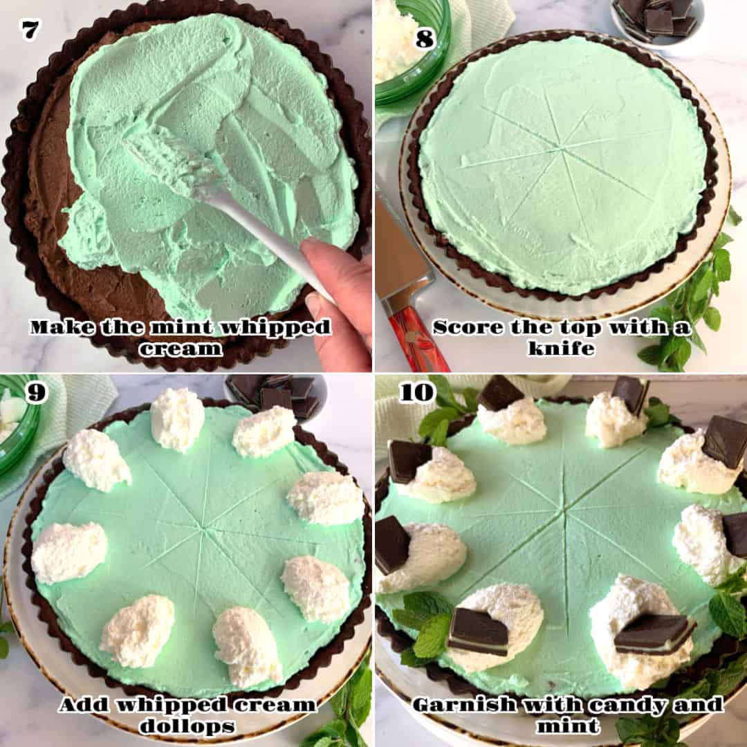 Green whipped cream in a chocolate pie.