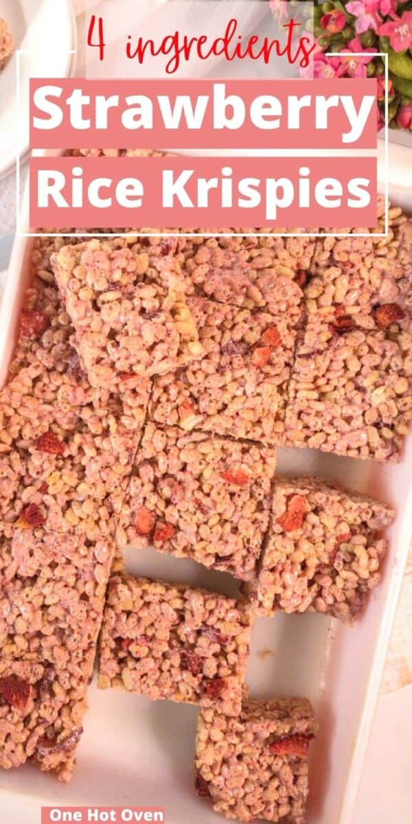 Pinterest pin for Strawberry Rice Krispies.