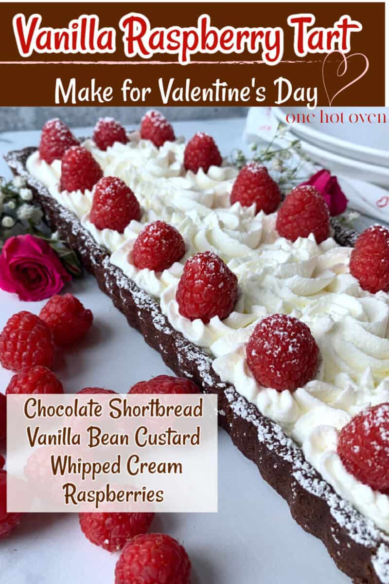Pinterest pin for raspberry tart with text.