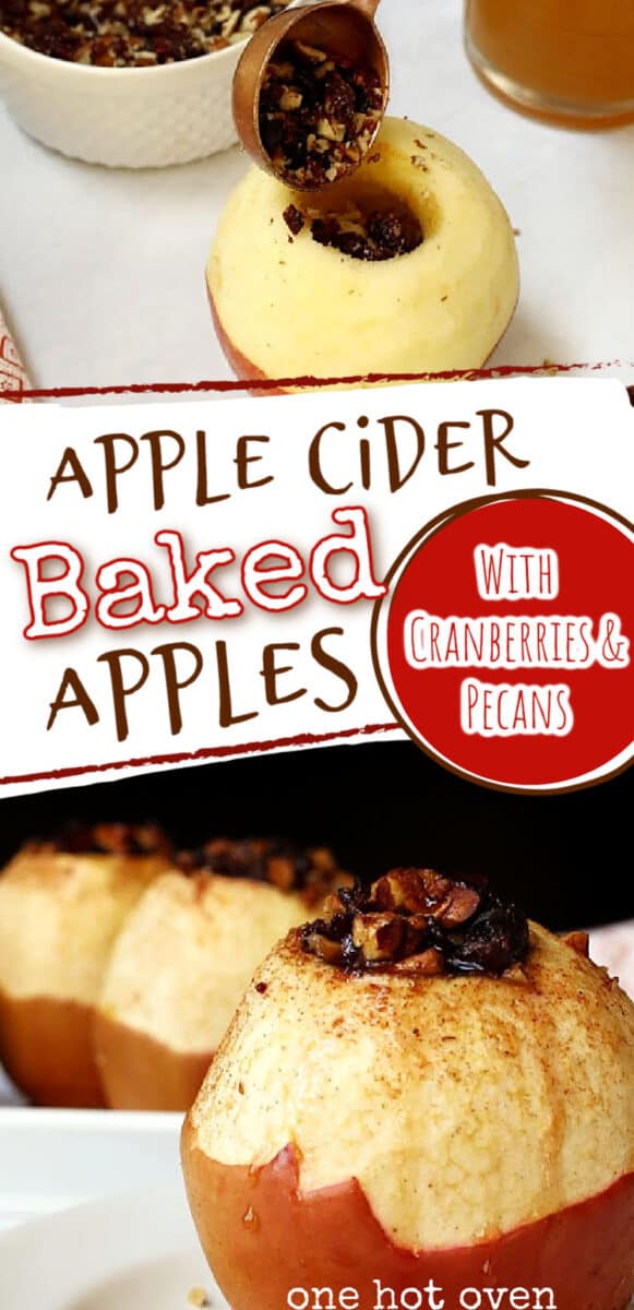 Pin for baked apples with a text overlay.