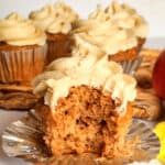 Apple spice cupcakes with a foil cupcake liner.