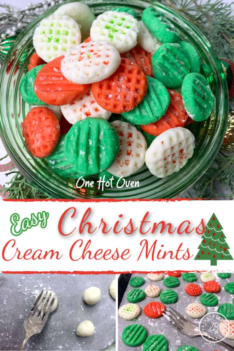 Pin image for cream cheese holiday mints with text overlay.
