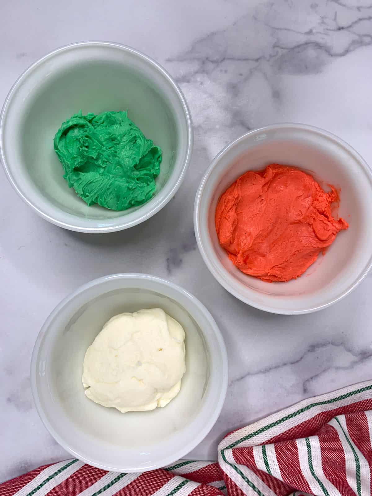 Red, white and green cream cheese peppermint dough.