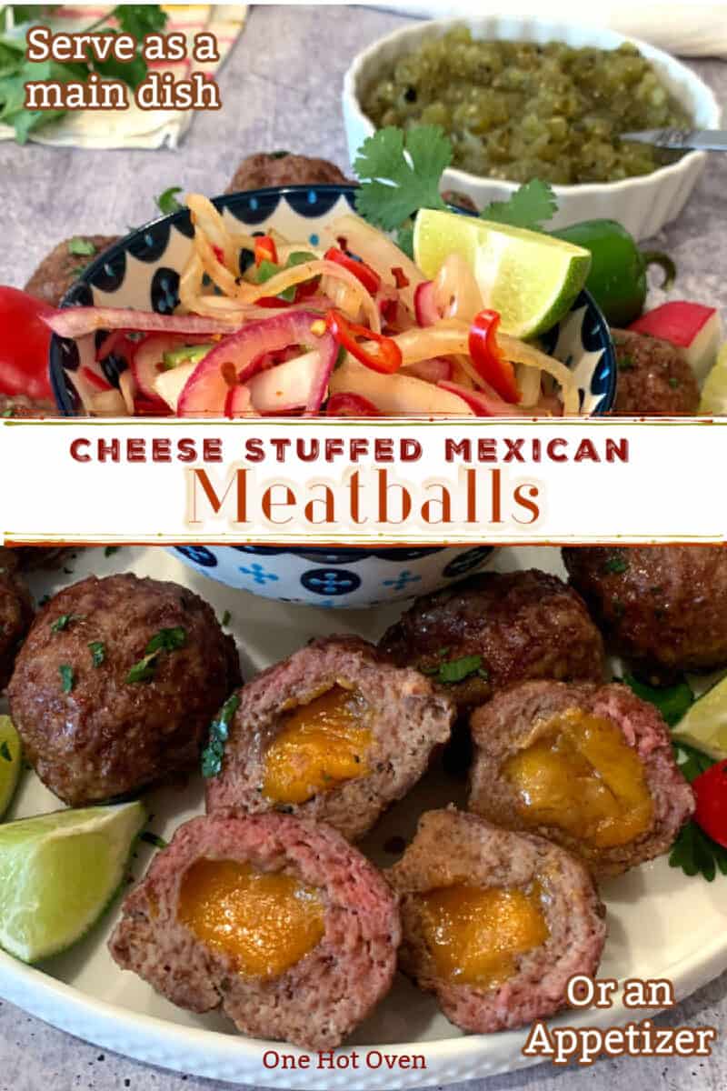 Pinterest pin for meatballs with text overlay.
