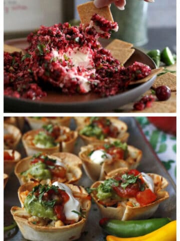 Cranberry salsa and taco cup appetizers.