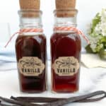 Two jars of vanilla syrup next to each other.