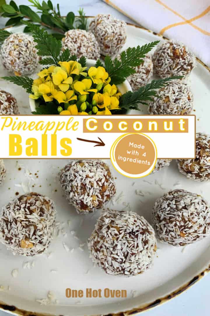Pineapple coconut balls on a plate.