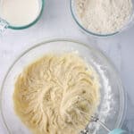A bowl filled with vanilla cake batter.