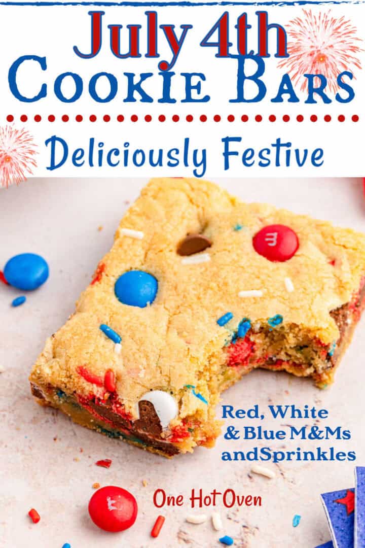 A Pinterest pin for 4th of July cookie bars with text overlay.